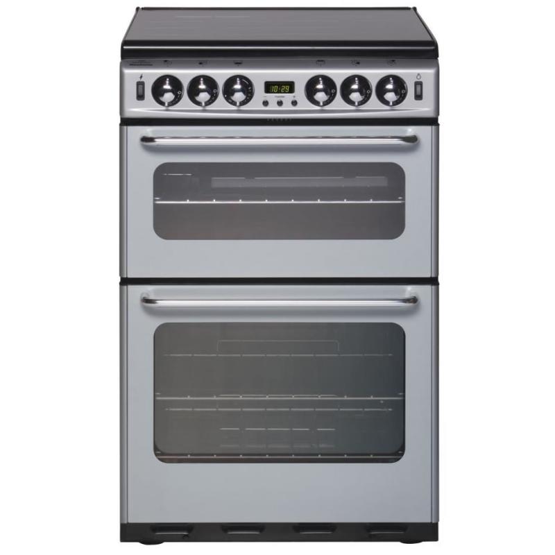 New World 550TSIDOMSI 55cm Double Oven Gas Cooker in Silver, Glass Lid FSD