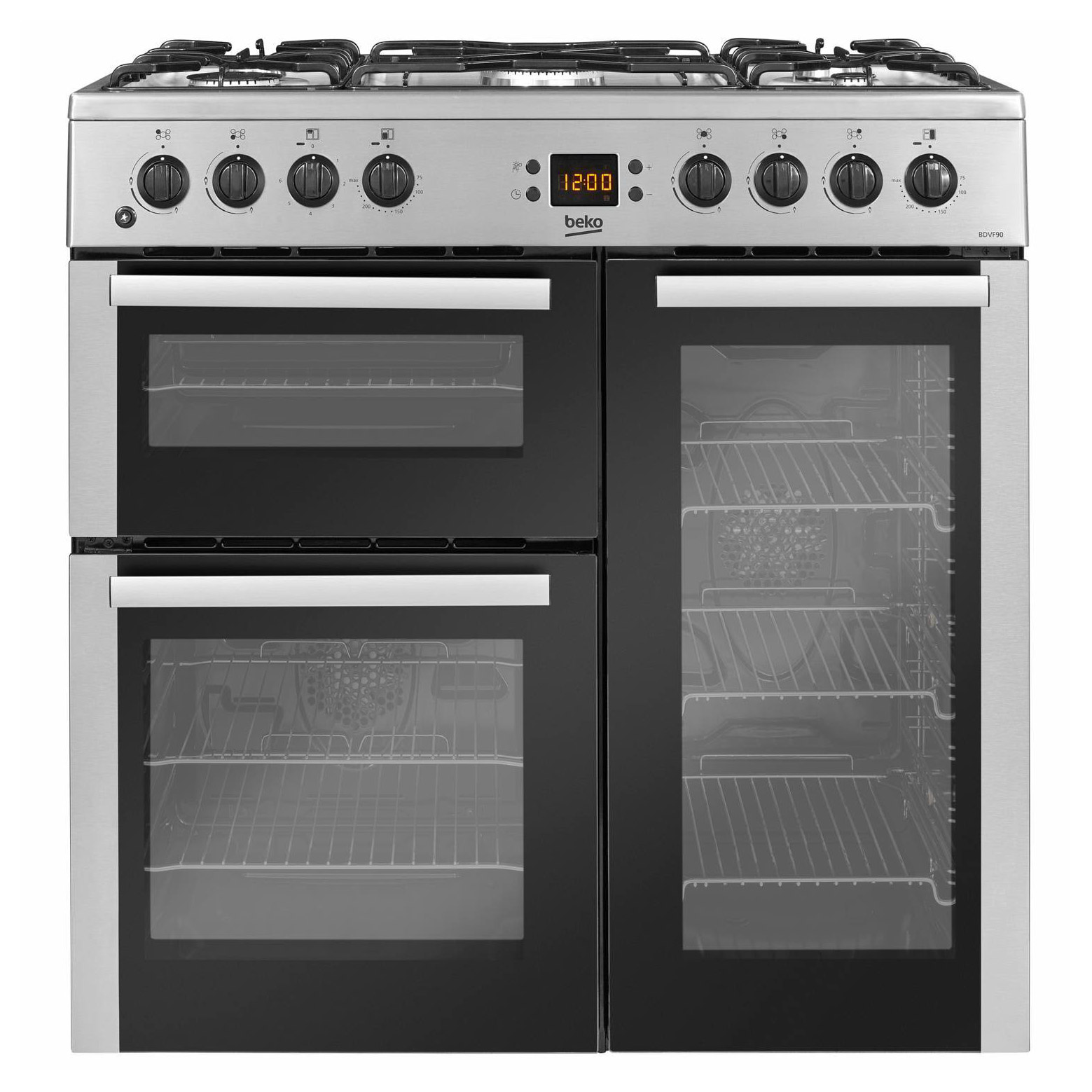 Beko BDVF90X 90cm Dual Fuel Cooker in St/St, Double Oven Gas Hob