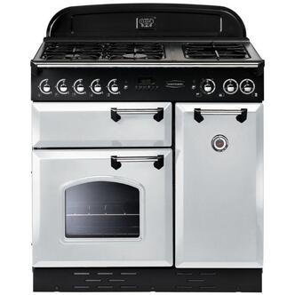 Rangemaster 72760 90cm CLASSIC Dual Fuel Range Cooker White Chrome Trim