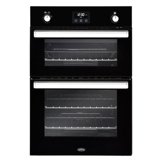 Belling 444444796 Built-In Gas Double Oven in Black Programmable Timer