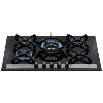 CDA HVG77BL 70cm 5 Burner Gas Hob in Black Glass Wok Burner