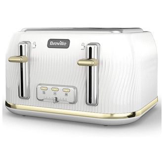 Breville VTT976 Flow 4 Slice Toaster in White & Gold